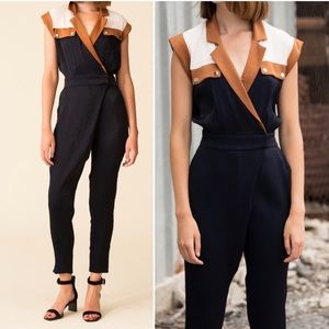 Veronica Beard Jordy jumpsuit Textured Organza Sz 6 Navy